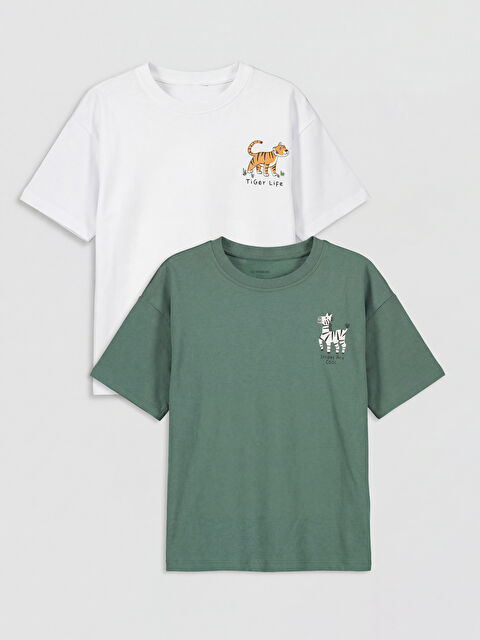 LCW Kids Bisiklet Yaka Baskılı Erkek Çocuk Tişört 2'li - S6F874Z1-HBA