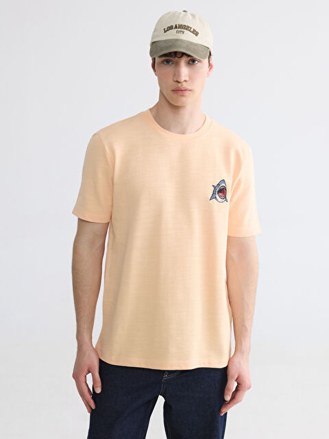 XSIDE Bisiklet Yaka Nakışlı Erkek Tişört