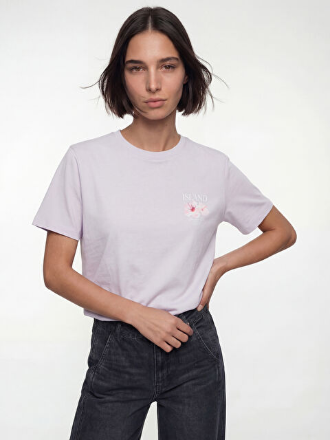 LCW Vision Bisiklet Yaka Baskılı Kadın Tişört