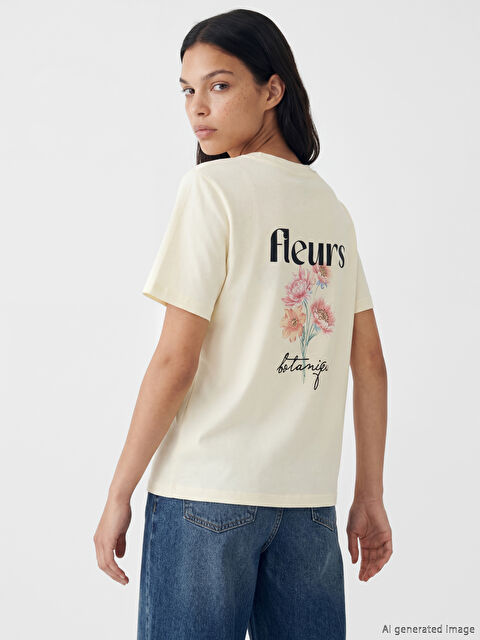 LCW Vision Bisiklet Yaka Baskılı Kadın Tişört