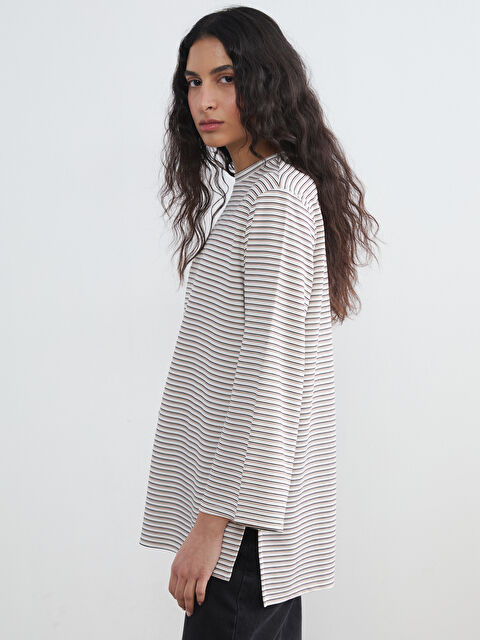 LCW Modest Çizgili Soft Touch Oversize Kadın Tunik - S6B885Z8-P8J