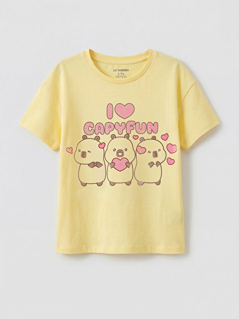 LCW Kids Bisiklet Yaka Capyfun Baskılı Kız Çocuk Tişört - S6F885Z1-FRS