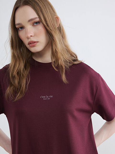 LCW Modest Bisiklet Yaka Baskılı Kadın Tişört