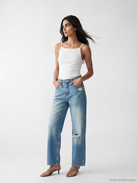 LCW Vision Wideleg Yırtık Detaylı Kadın Jean Pantolon - S6ON70Z8-507