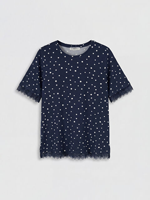 LCW Grace Puantiyeli Dantel Detaylı Kadın Tişört