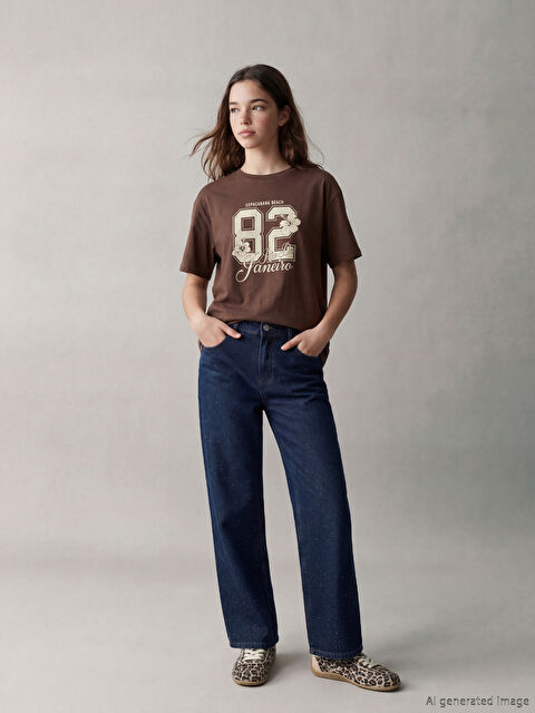 LCW Kids Wideleg Taşlı Kız Çocuk Jean Pantolon