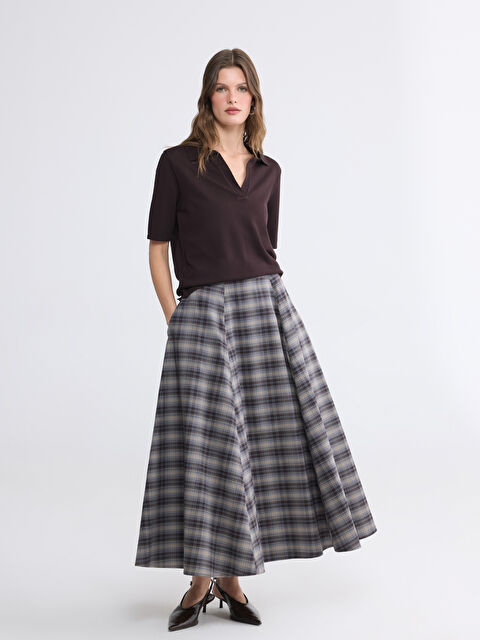 LCWAIKIKI Classic Yüksek Bel Ekose Kloş Etek - S6E900Z8-LLL