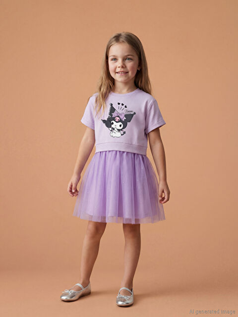 LCW Kids Kuromi Baskılı Kız Çocuk Tütü Elbise