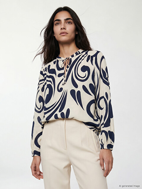 LCWAIKIKI Classic Tie Detail Patterned Blouse - S6A904Z8-LSJ | LC