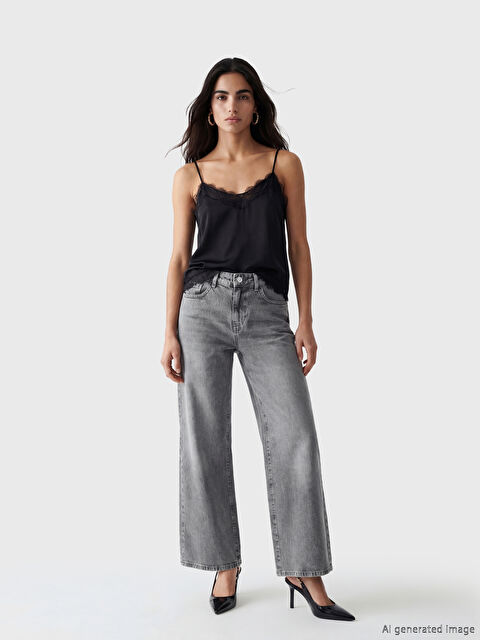 LCW Jeans Yüksek Bel Wideleg Kadın Jean Pantolon - S6A905Z8-GRD