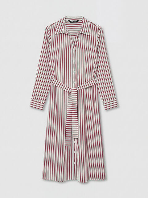 LCWAIKIKI Classic Beli Kuşaklı Çizgili Gömlek Elbise - S6C910Z8-LJE