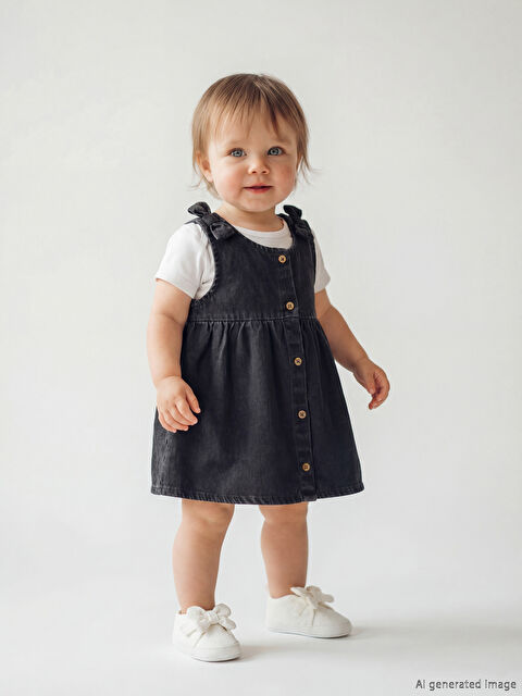 LCW baby Fiyonk Detaylı Kız Bebek Jean Elbise