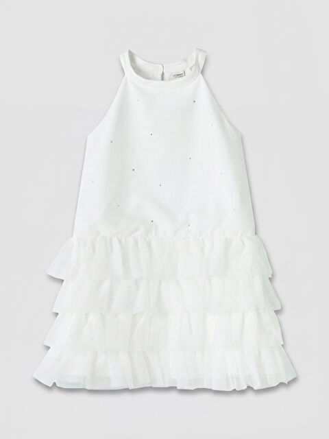 LCW Kids Halter Yaka Fırfırlı Tül Detaylı Kız Çocuk Elbise