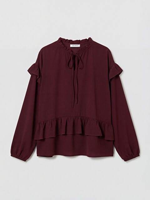 LCWAIKIKI Classic Bağlamalı Yaka Oversize Fırfırlı Bluz - S6E919Z8-D5Z