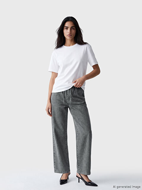 Natuvera Beli Lastikli Wideleg Kadın Jean Pantolon - S6D922Z8-ZZK