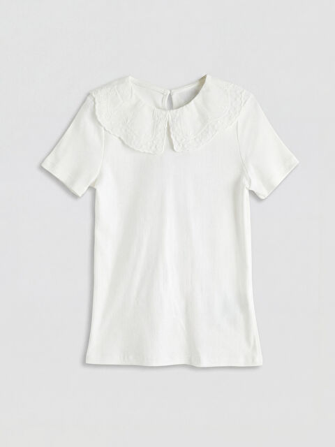 LCW Kids Bebe Yaka Dantel Detaylı Kız Çocuk Tişört - S6B936Z4-FDJ