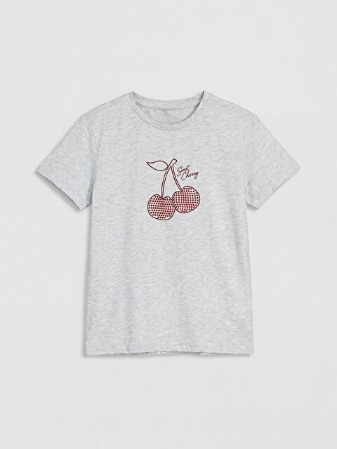 LCW Kids Bisiklet Yaka Taşlı Kız Çocuk Tişört - S6B937Z4-D5C