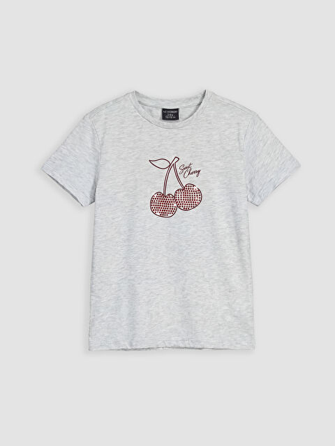 LCW Kids Bisiklet Yaka Taşlı Kız Çocuk Tişört