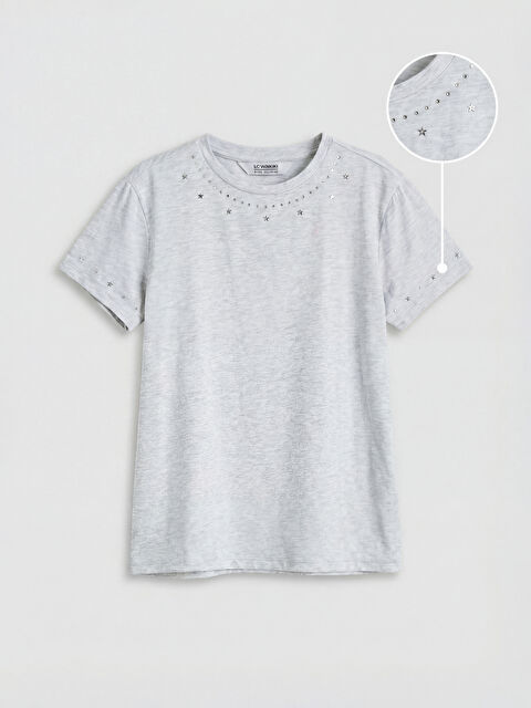 LCW Kids Bisiklet Yaka Taşlı Kız Çocuk Tişört