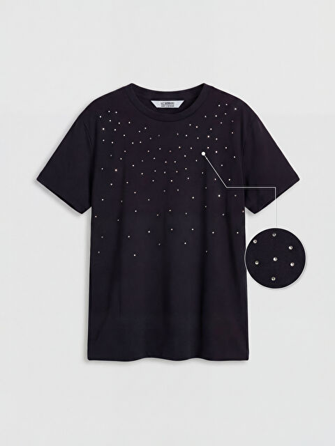 LCW Kids Bisiklet Yaka Taşlı Kız Çocuk Tişört