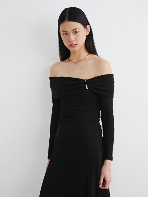 LCW Vision Kayık Yaka Büzgülü Bluz - S6D941Z8-CVL