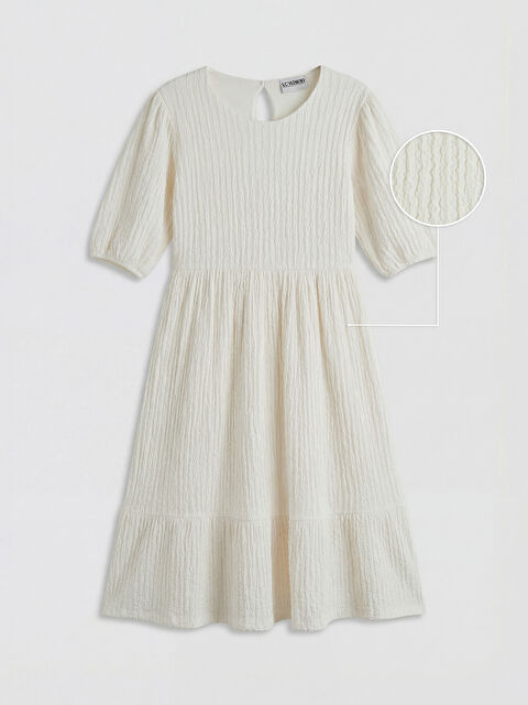 LCW Kids Bisiklet Yaka Dokulu Kız Çocuk Elbise