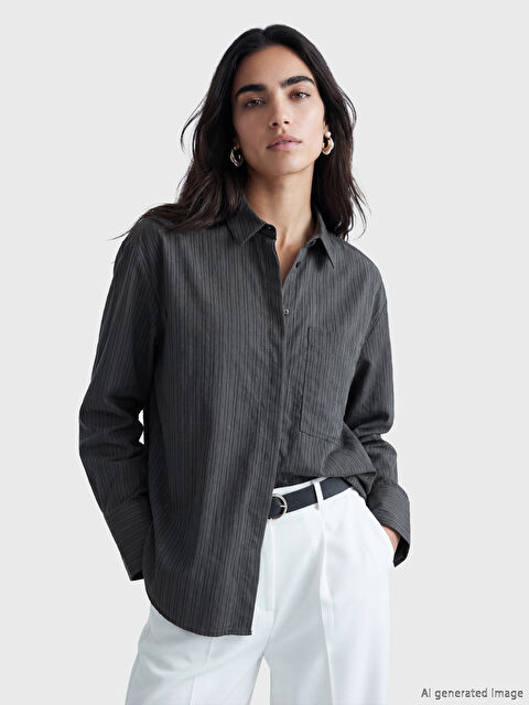 LCW Vision Çizgili Oversize Kadın Gömlek - S6A946Z8-LEG