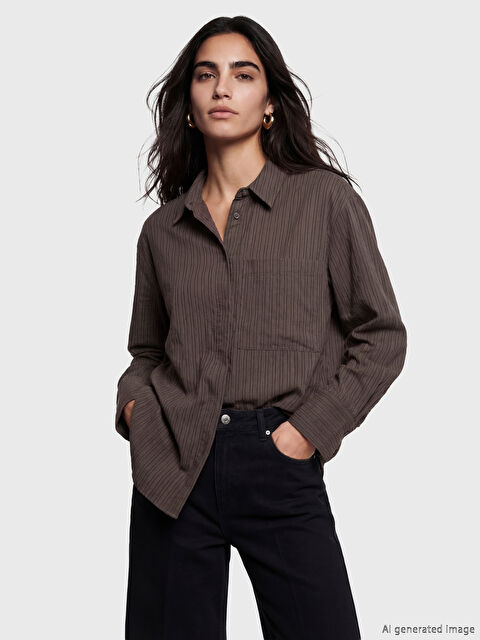 LCW Vision Çizgili Oversize Kadın Gömlek - S6A946Z8-LEW