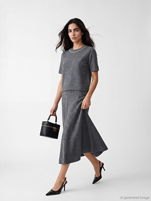 LCW Vision Beli Lastikli Kloş Etek