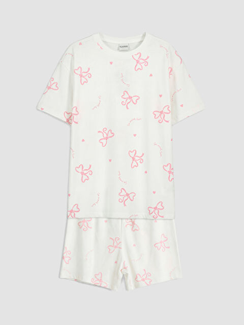LCW Kids Fiyonk Baskılı Kız Çocuk Şortlu Pijama Takımı