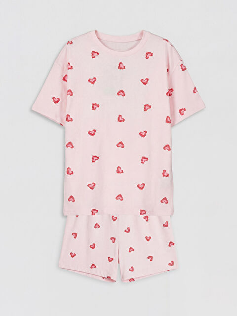 LCW Kids Kalp Baskılı Kız Çocuk Şortlu Pijama Takımı