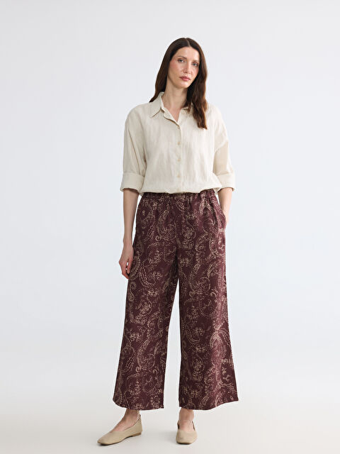 LCW Grace Beli Lastikli Desenli Kadın Pantolon