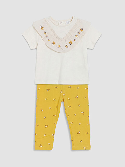 LCW baby Nakışlı Kız Bebek Tişört ve Tayt Takım