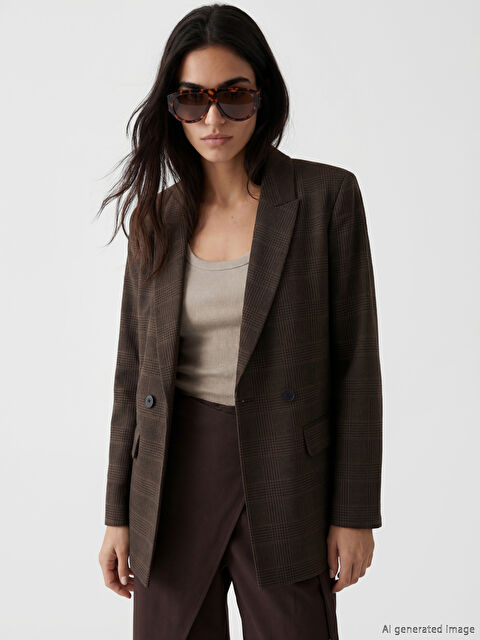 LCWAIKIKI Classic Kruvaze Yaka Ekose Kadın Blazer Ceket