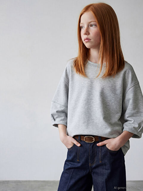 LCW Kids Bisiklet Yaka Balon Kollu Kız Çocuk Tişört