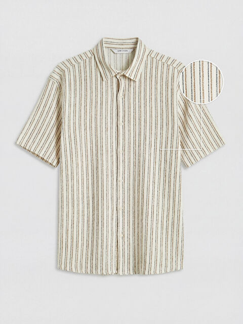 LCW Vision Regular Fit Çizgili Keten Görünümlü Erkek Gömlek