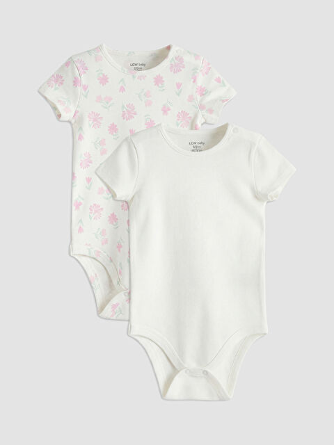 LCW baby Bisiklet Yaka Kısa Kollu Kız Bebek Çıtçıtlı Body 2'li - S6D970Z1-LRA