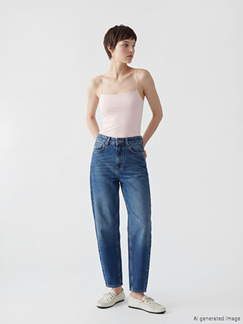 Soulife Yüksek Bel Mom Fit Kadın Jean Pantolon