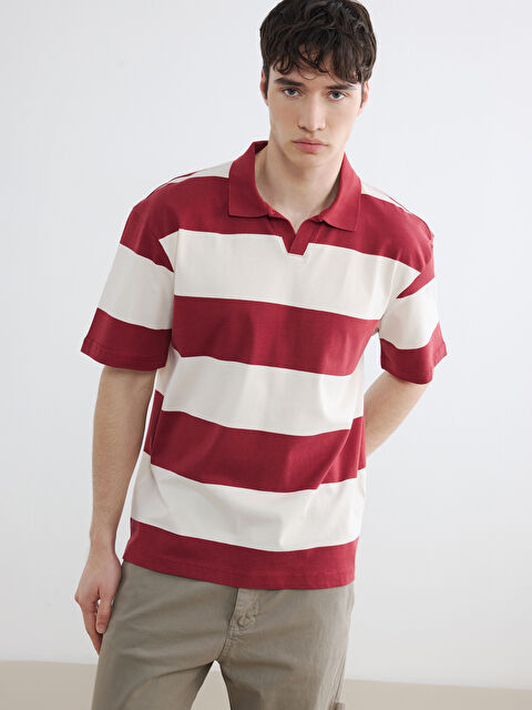XSIDE Rahat Fit Polo Yaka Çizgili Erkek Tişört