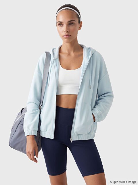 KOOR SPORT Kapüşonlu Oversize Kadın Fermuarlı Sweatshirt