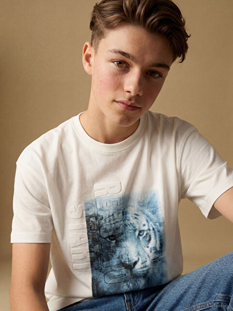 LCW Kids Bisiklet Yaka Baskılı Erkek Çocuk Tişört