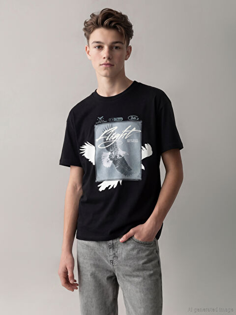 LCW Kids Bisiklet Yaka Baskılı Erkek Çocuk Tişört