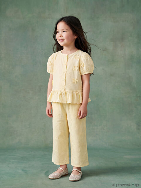 LCW Kids Nakışlı Kız Çocuk Gömlek ve Pantolon