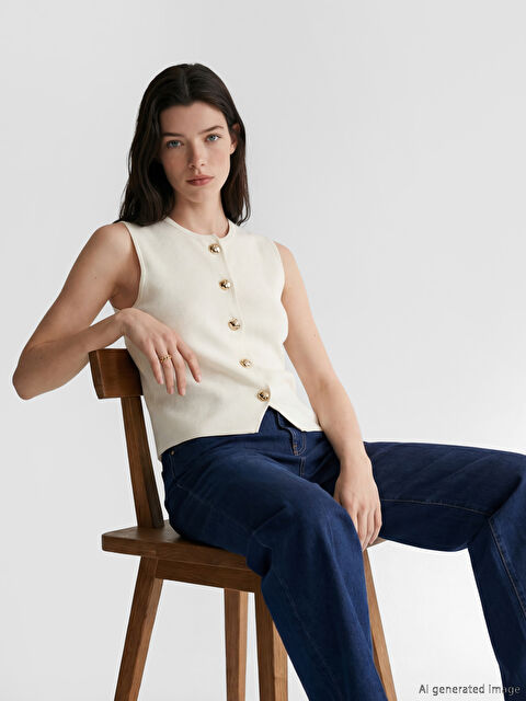 LCW Comfort Bisiklet Yaka Kadın Triko Yelek