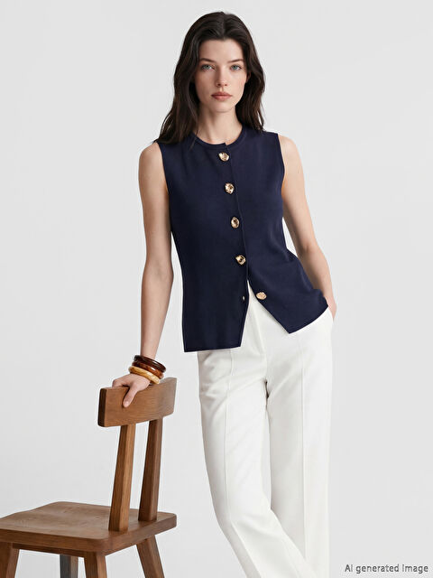 LCW Comfort Bisiklet Yaka Kadın Triko Yelek