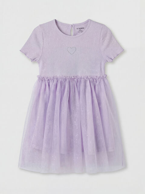 LCW Kids Bisiklet Yaka Tüllü Kız Çocuk Elbise