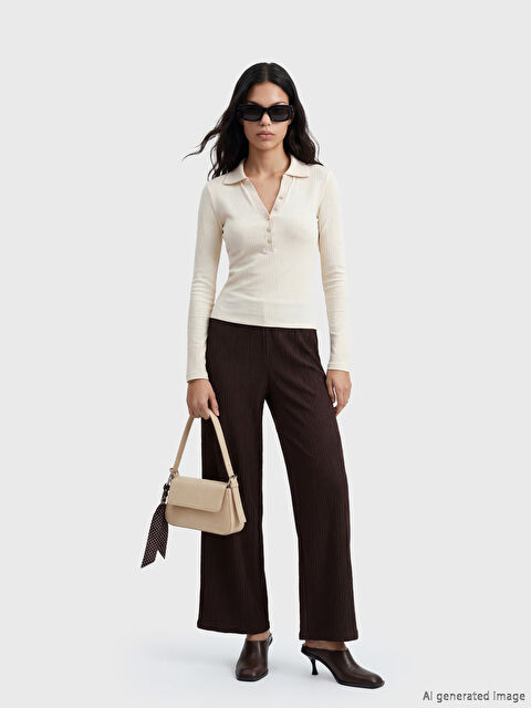 LCW Vision Beli Lastikli Dokulu Kadın Pantolon