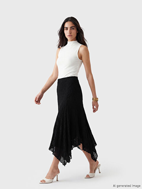 LCW Vision Asimetrik Kesim Dantelli Ajurlu Etek