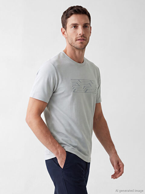 LCWAIKIKI Classic Bisiklet Yaka Baskılı Erkek Tişört