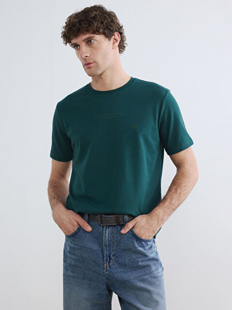 LCWAIKIKI Classic Bisiklet Yaka Baskılı Erkek Penye Tişört